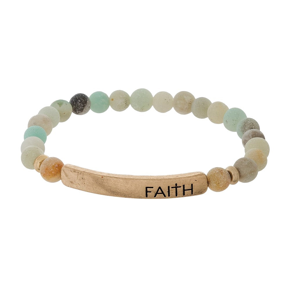 Faith Natural Stone Bead Bracelet