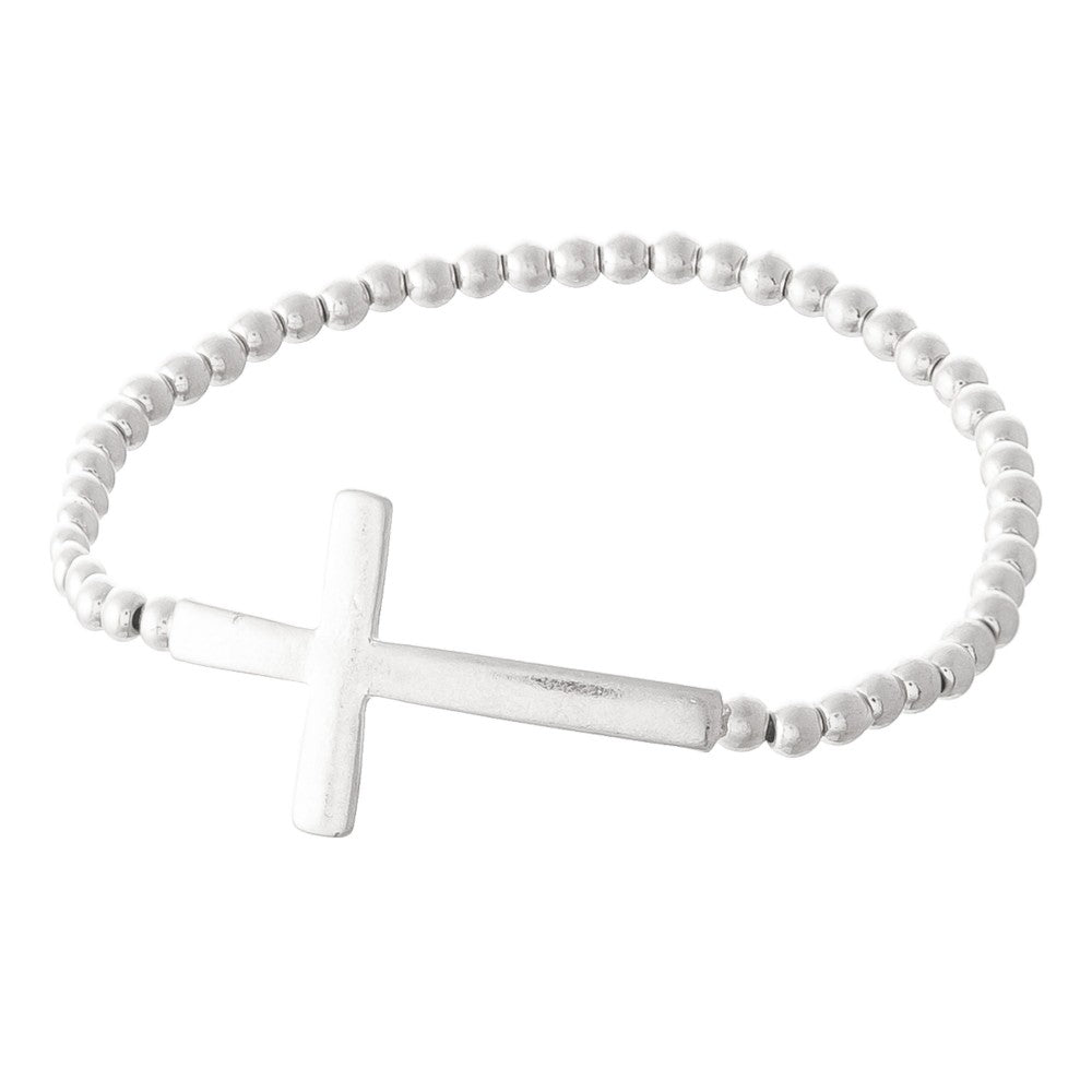 Silver Bead Cross Bracelet