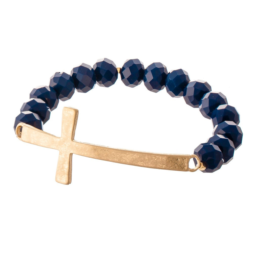 Cross Navy Bead Bracelet